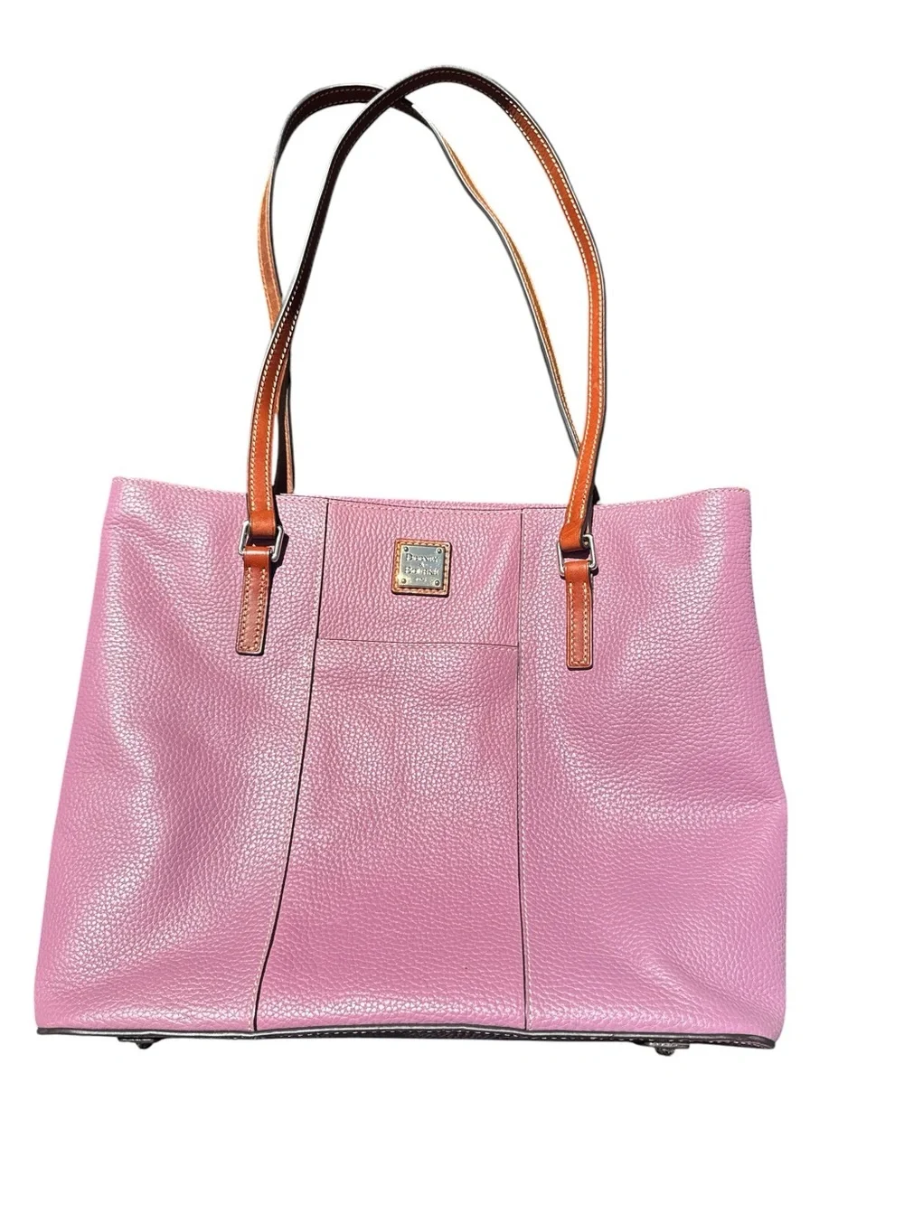 Dooney & Bourke Pink Pebbled Leather Tote with Tan Straps - Picture 1 of 6